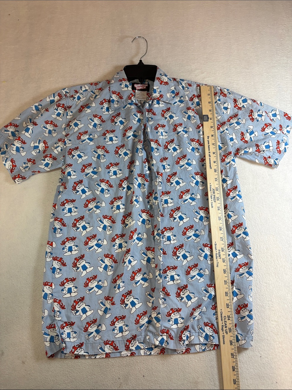 Men's Light Blue Short-Sleeve Button-Up Shirt with Cartoon Print